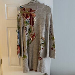 Anthropologie Floral Embroidered Sweater Dress